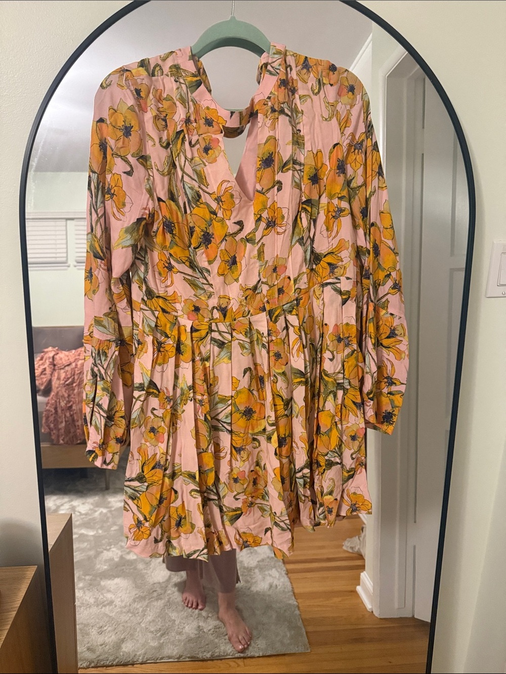 Free People Pink Floral Mini Dress with Yellow Flowers
